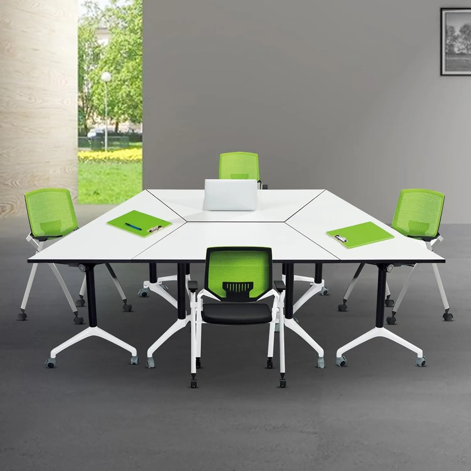 Conference Table,Folding Conference Tables Modern White Conference Room Table with Wheels, 2-10 Persons,for Office, Meeting Room (4, 1915TX, 47IN)