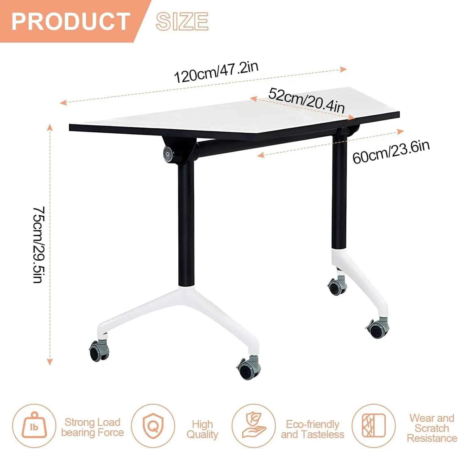 Conference Table,Folding Conference Tables Modern White Conference Room Table with Wheels, 2-10 Persons,for Office, Meeting Room (4, 1915TX, 47IN)
