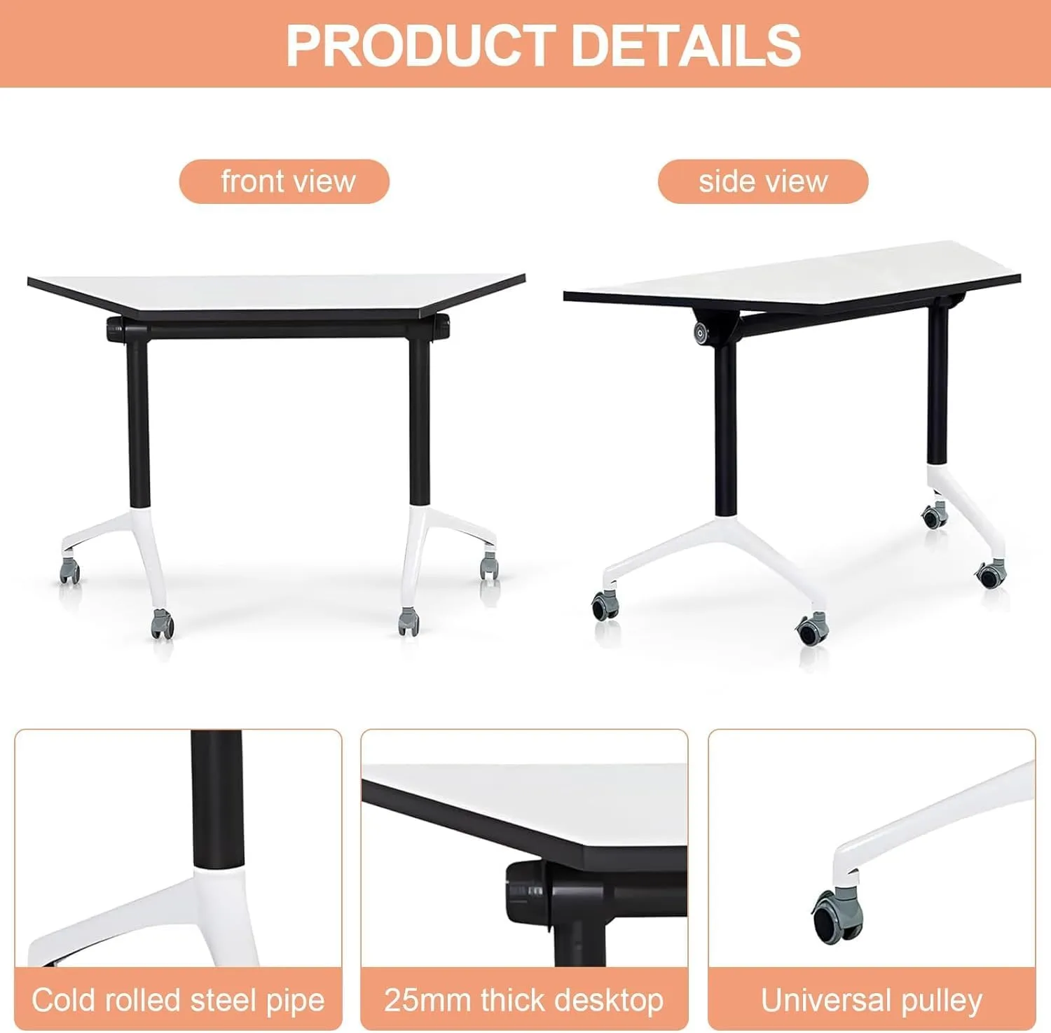 Conference Table,Folding Conference Tables Modern White Conference Room Table with Wheels, 2-10 Persons,for Office, Meeting Room (4, 1915TX, 47IN)