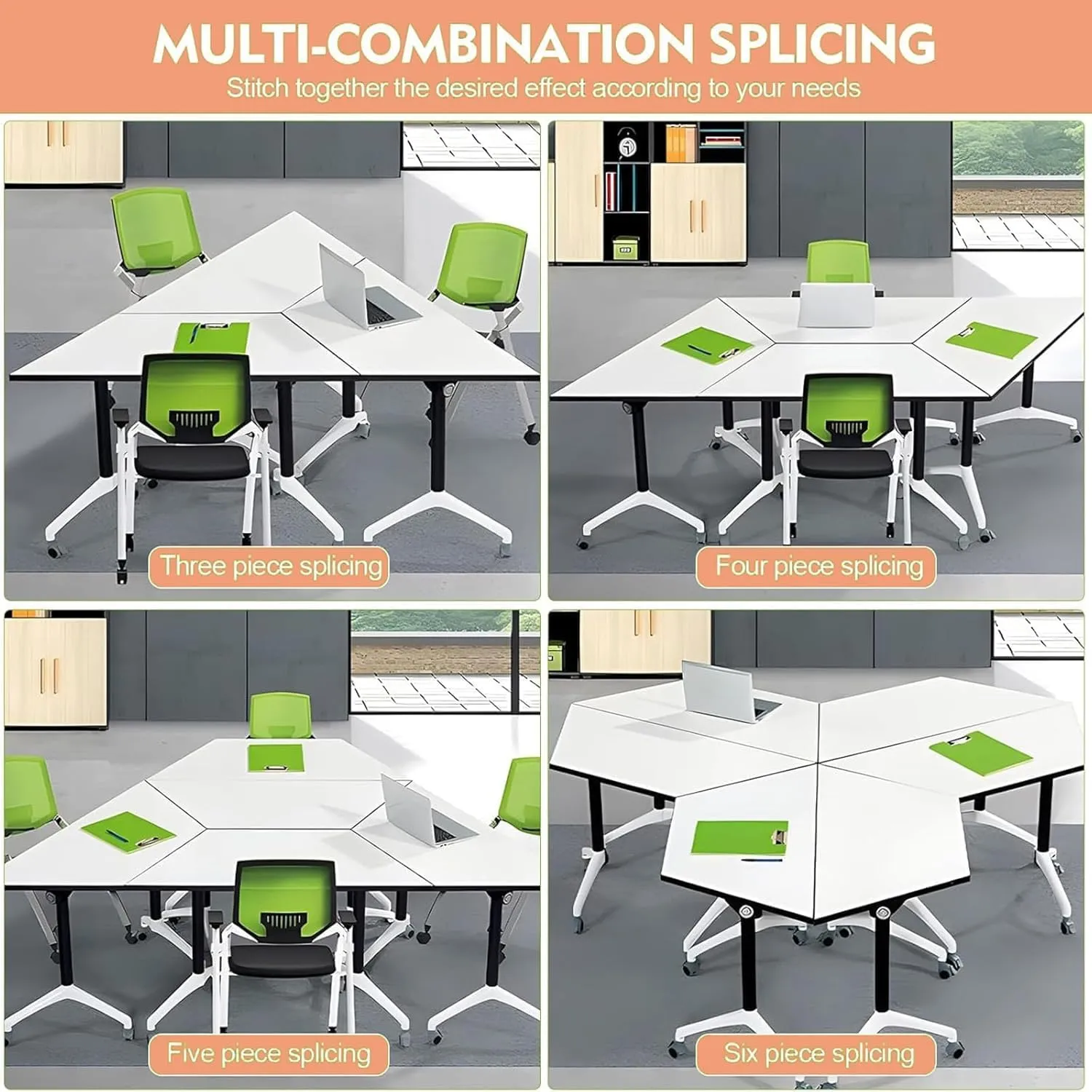 Conference Table,Folding Conference Tables Modern White Conference Room Table with Wheels, 2-10 Persons,for Office, Meeting Room (4, 1915TX, 47IN)