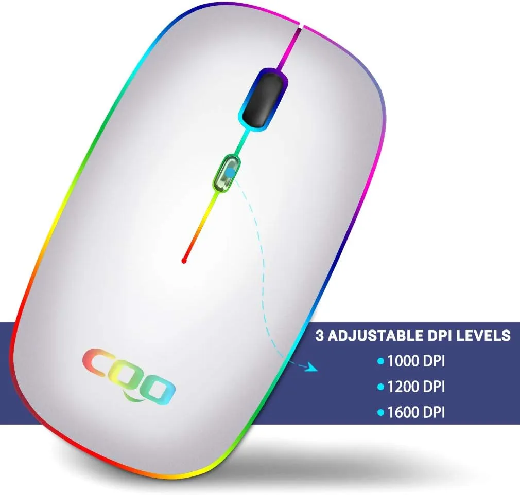 COO Wireless Mouse, LED Slim Dual Mode(Bluetooth 5.1 and 2.4G Wireless) Rechargeable Led Wireless Mouse with 3 Adjustable DPI for iPad OS 13, MacBook, Laptop, Mac OS 10.10