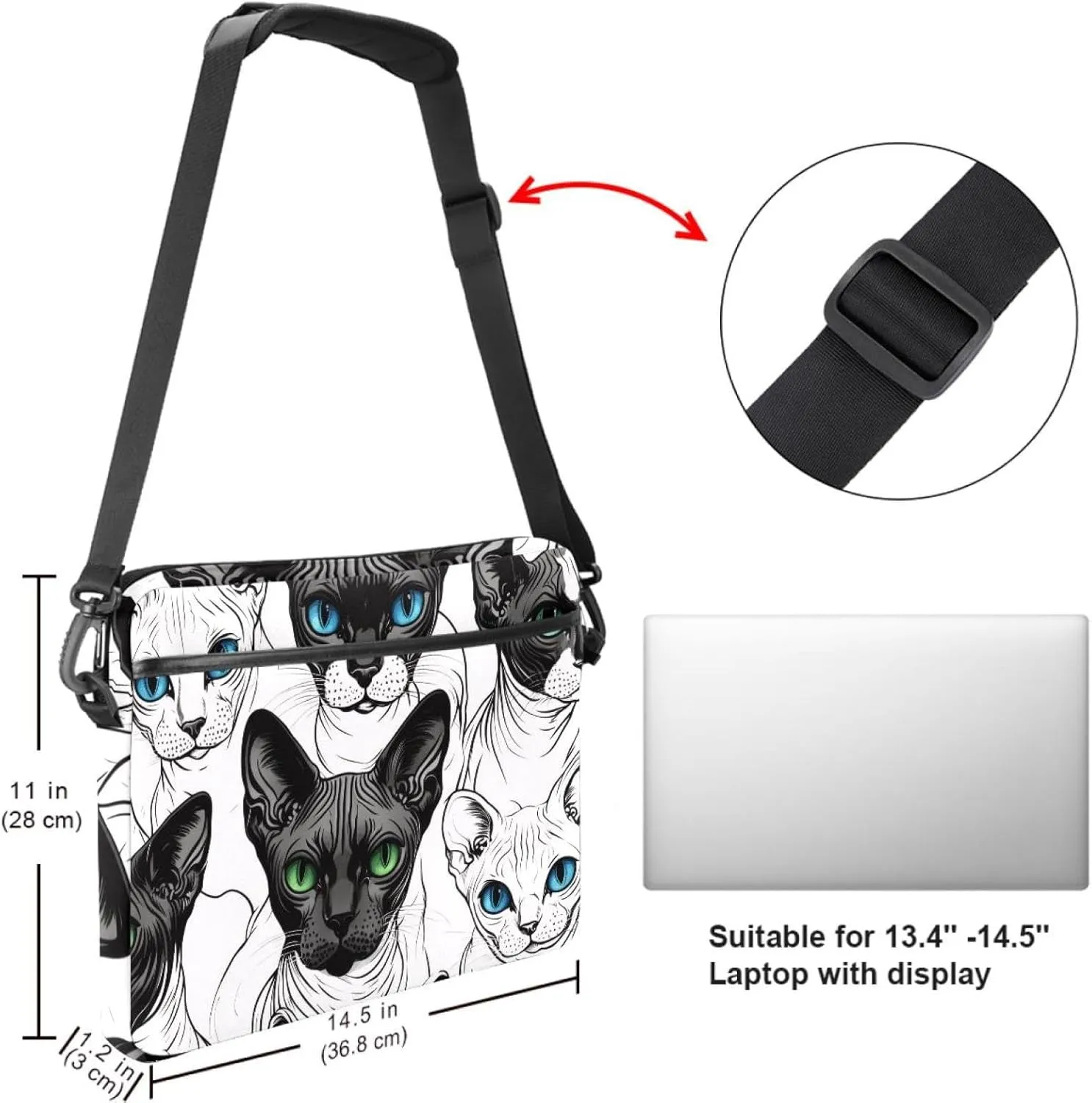 Cool Cats with Blue and Green Eyes Laptop Bag Case Computer Sleeve Shoulder Messenger Bag for Work School