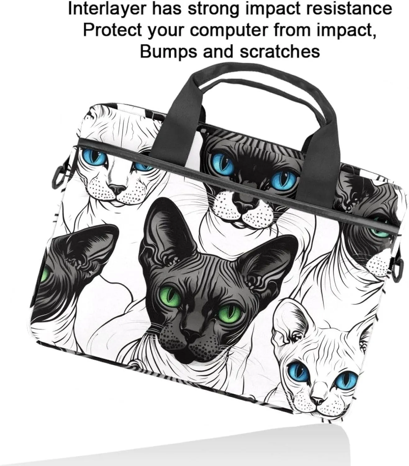 Cool Cats with Blue and Green Eyes Laptop Bag Case Computer Sleeve Shoulder Messenger Bag for Work School