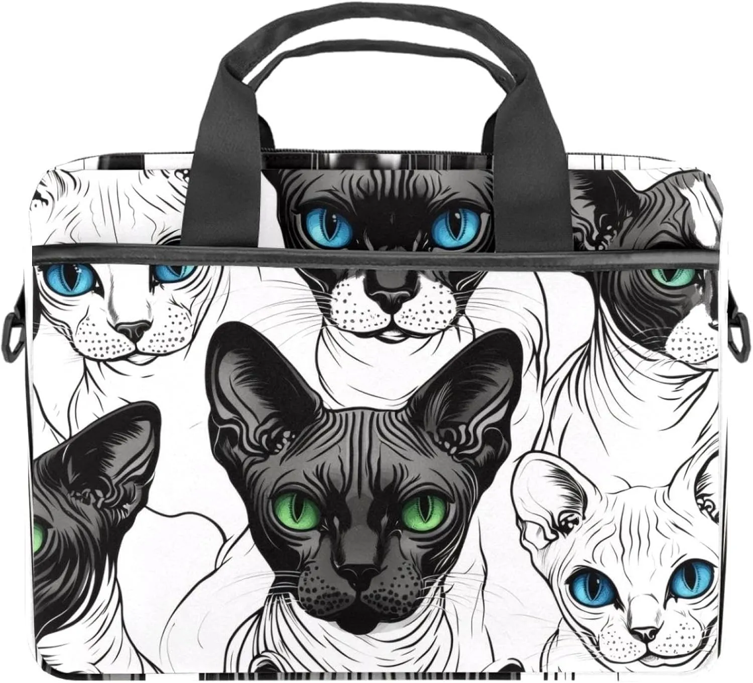 Cool Cats with Blue and Green Eyes Laptop Bag Case Computer Sleeve Shoulder Messenger Bag for Work School