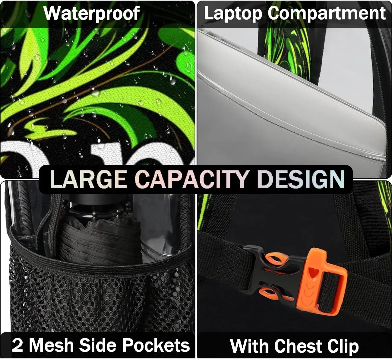 Cool Dragon Personalized Clear Backpack Custom Waterproof PVC Transparent Backpack with Name Heavy Duty Transparent Bag for Work Travel Concerts