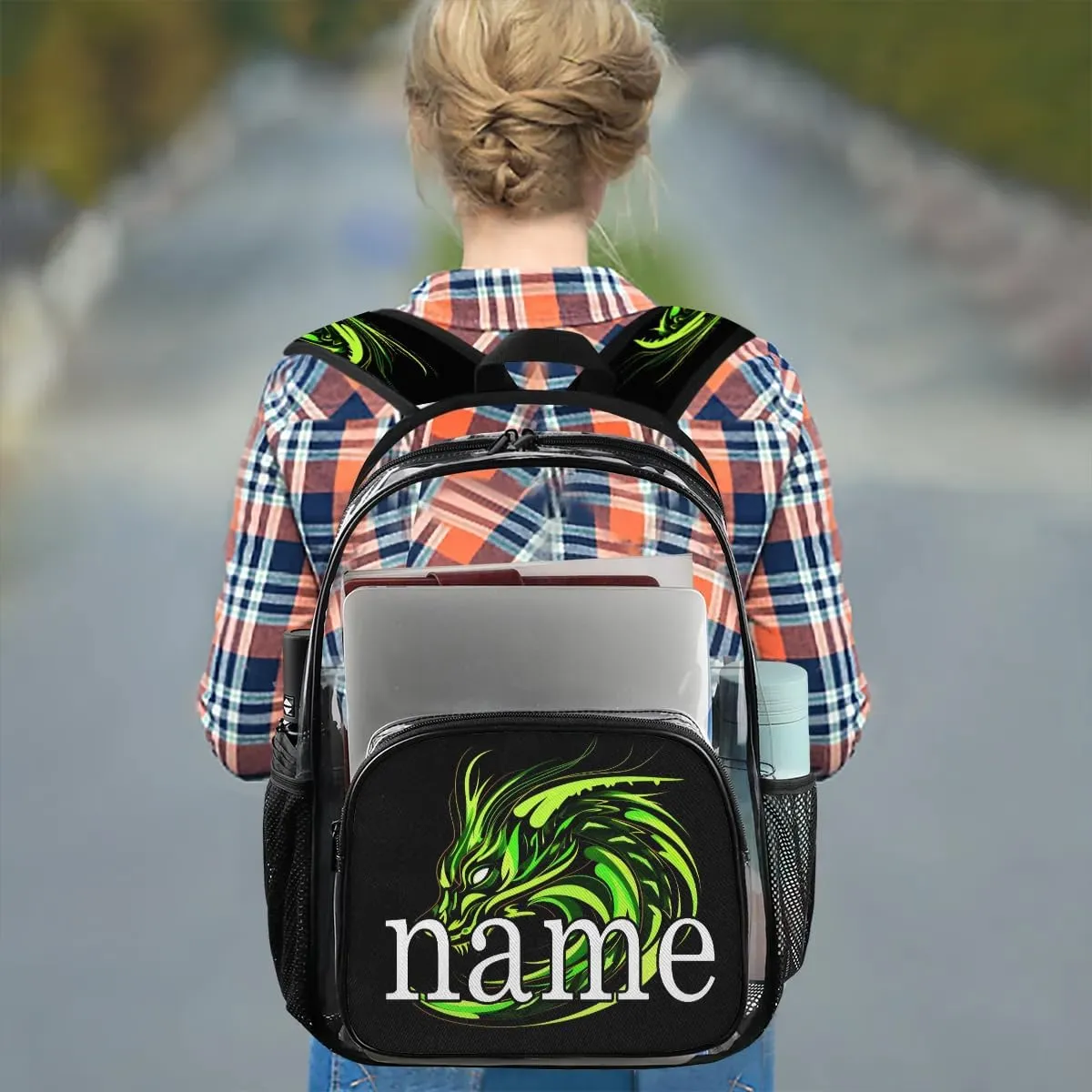 Cool Dragon Personalized Clear Backpack Custom Waterproof PVC Transparent Backpack with Name Heavy Duty Transparent Bag for Work Travel Concerts