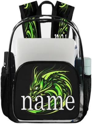 Cool Dragon Personalized Clear Backpack Custom Waterproof PVC Transparent Backpack with Name Heavy Duty Transparent Bag for Work Travel Concerts