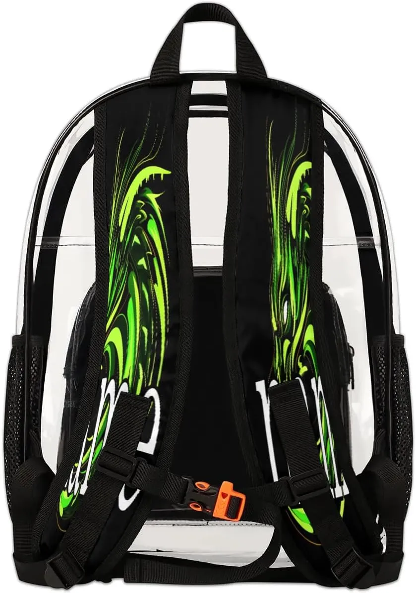 Cool Dragon Personalized Clear Backpack Custom Waterproof PVC Transparent Backpack with Name Heavy Duty Transparent Bag for Work Travel Concerts