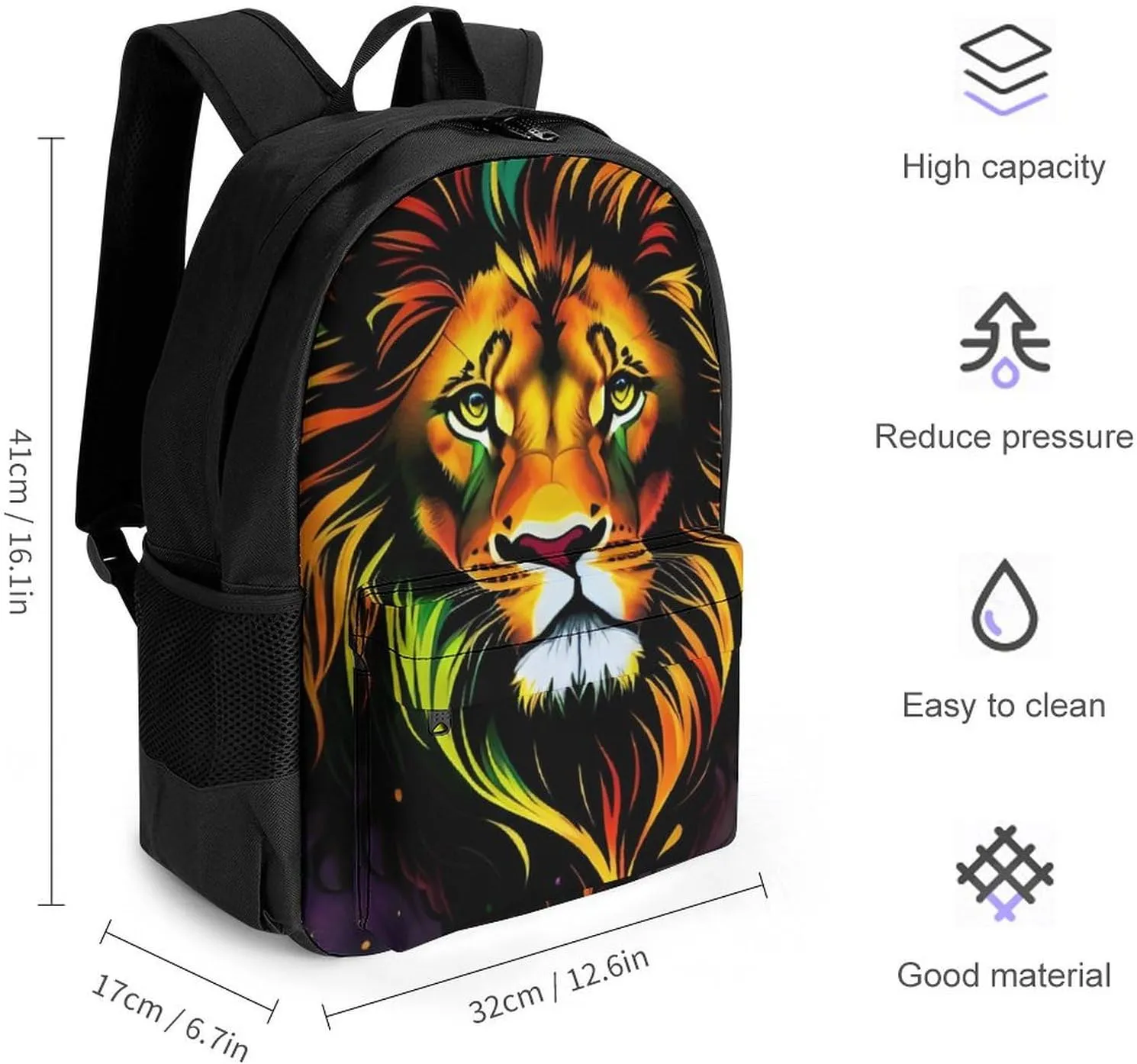 Cool Lion In The Space Surreal Style Art Rucksacks Lightweight Multipurpose Anti-Theft Shoulder Bag Large Capacity Business Computer Bag With Smooth Zippers