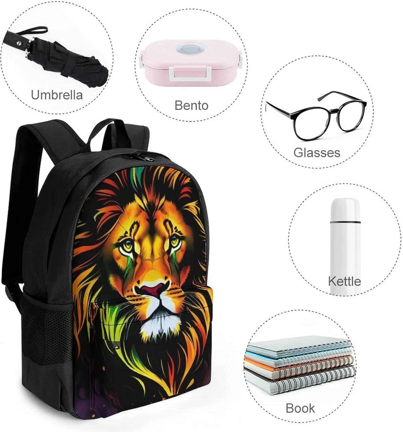 Cool Lion In The Space Surreal Style Art Rucksacks Lightweight Multipurpose Anti-Theft Shoulder Bag Large Capacity Business Computer Bag With Smooth Zippers