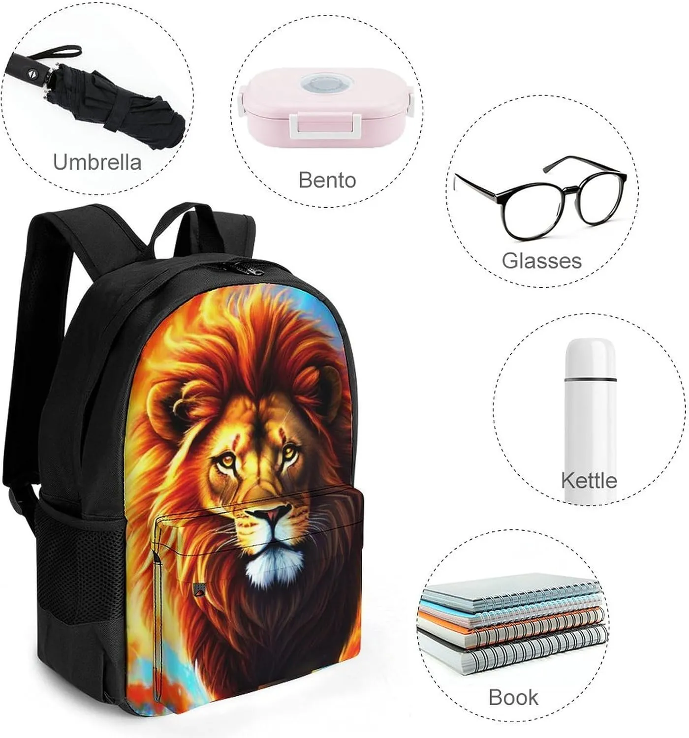 Cool Lion In The Universe Surreal Style Art Rucksacks Lightweight Multipurpose Anti-Theft Shoulder Bag Big Capacity Laptop Book Bag Rucksack With Padded Straps
