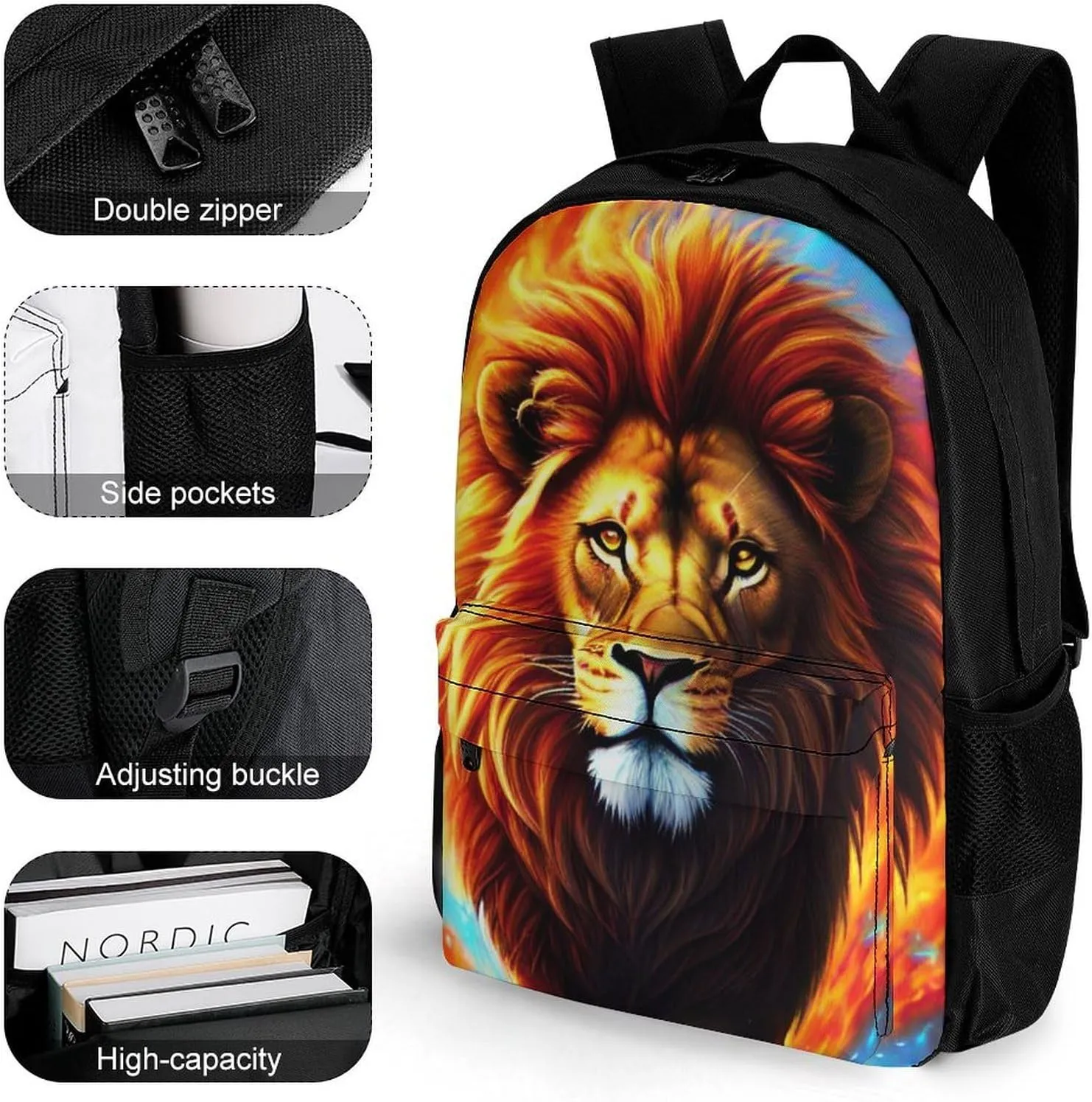 Cool Lion In The Universe Surreal Style Art Rucksacks Lightweight Multipurpose Anti-Theft Shoulder Bag Big Capacity Laptop Book Bag Rucksack With Padded Straps