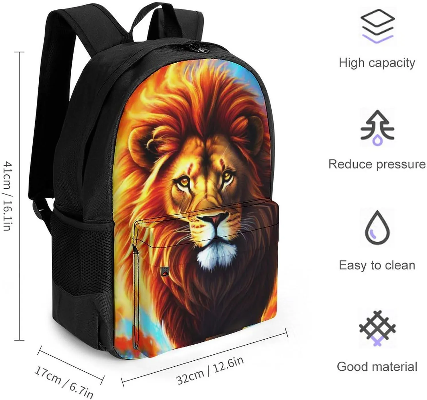 Cool Lion In The Universe Surreal Style Art Rucksacks Lightweight Multipurpose Anti-Theft Shoulder Bag Big Capacity Laptop Book Bag Rucksack With Padded Straps
