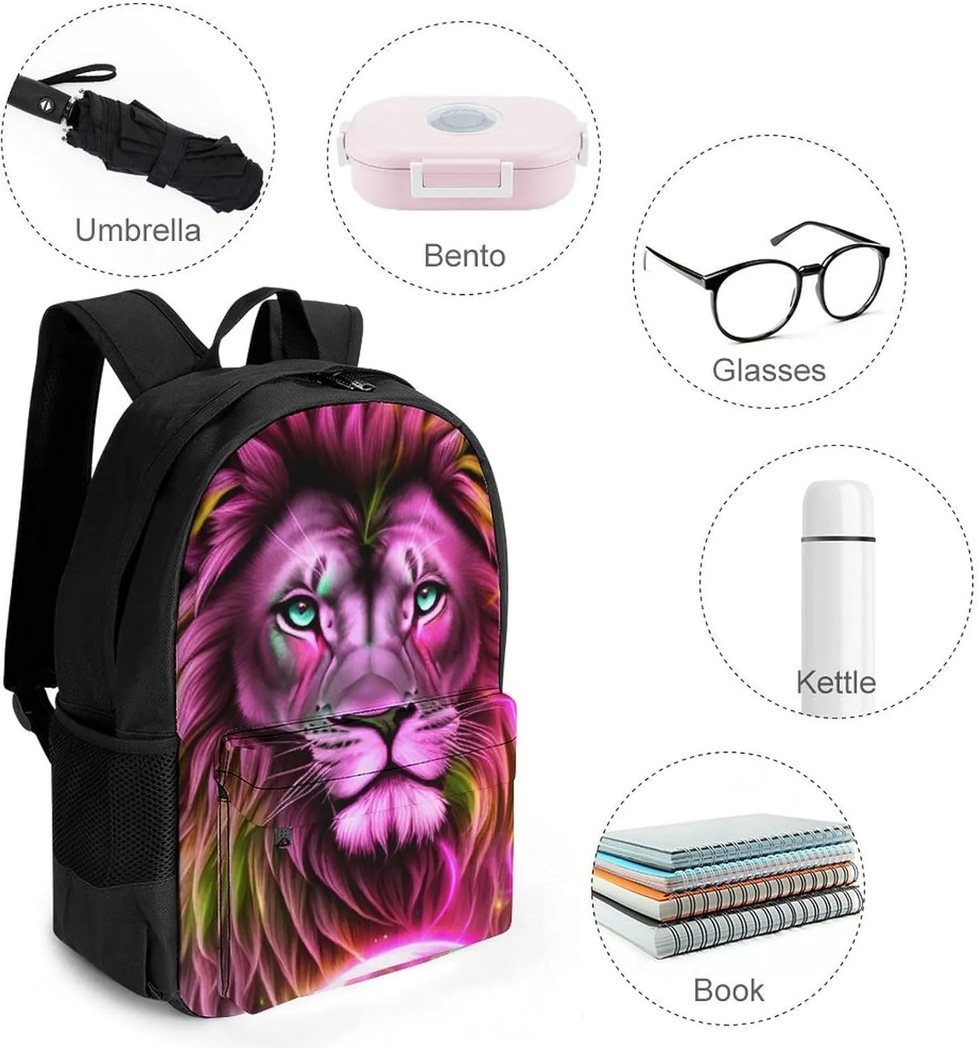 Cool Lion In The Universe Surreal Style Art Rucksacks Lightweight Multipurpose Anti-Theft Shoulder Bag Big Capacity Traveling & Camping Backpack With Side Pockets
