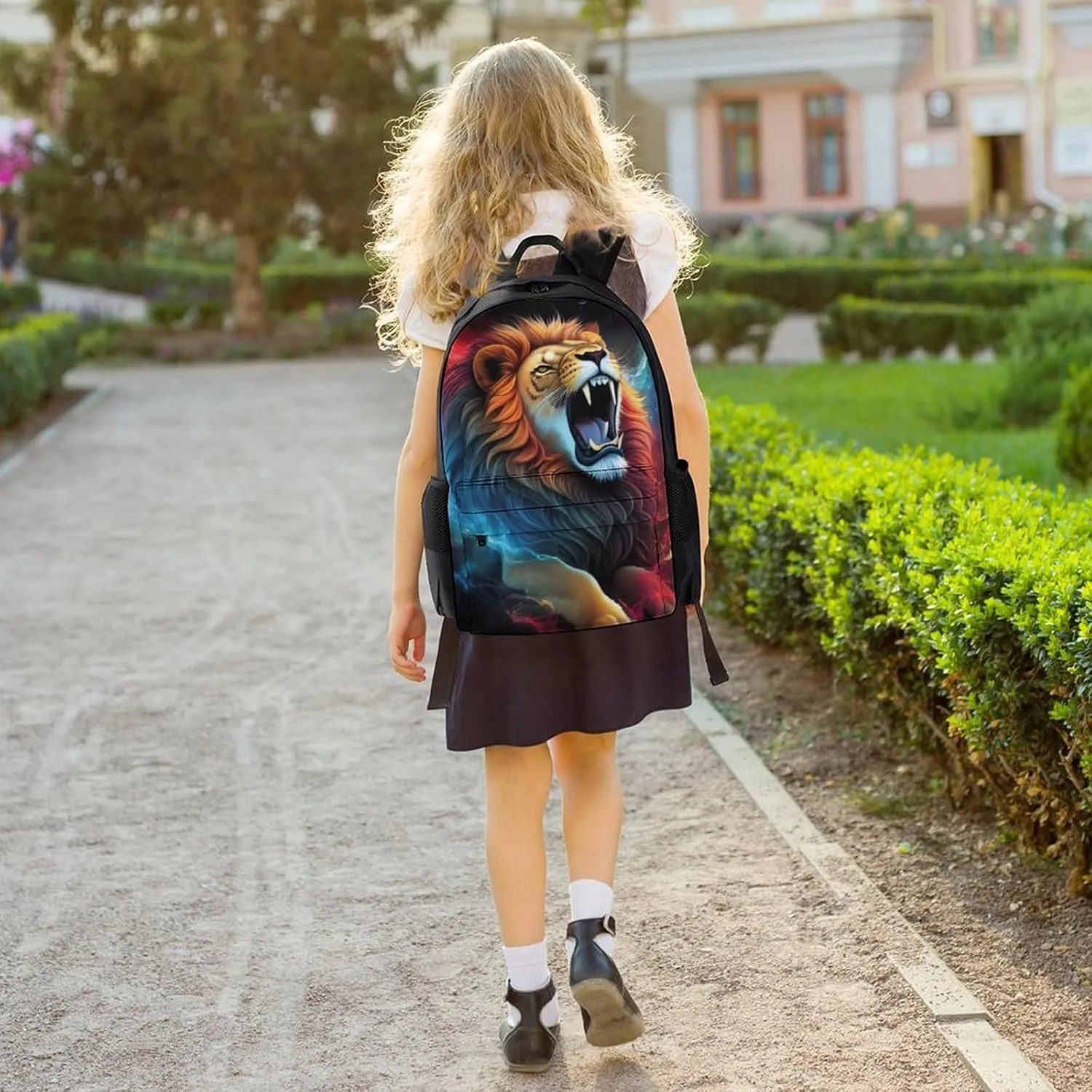 Cool Lion Space Universe Surreal Style Art Backpack Polyester Anti-Theft Multipurpose Bookbag Large Capacity Laptop Book Bag Rucksack With Side Pockets