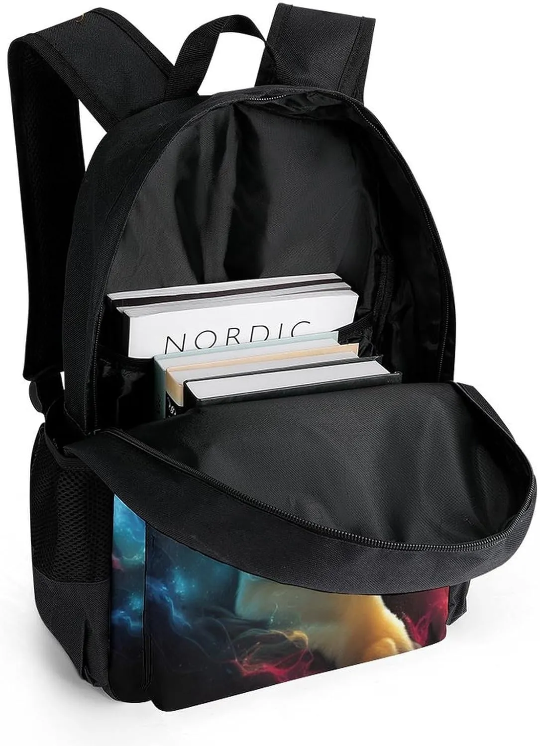 Cool Lion Space Universe Surreal Style Art Backpack Polyester Anti-Theft Multipurpose Bookbag Large Capacity Laptop Book Bag Rucksack With Side Pockets