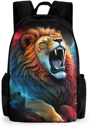 Cool Lion Space Universe Surreal Style Art Backpack Polyester Anti-Theft Multipurpose Bookbag Large Capacity Laptop Book Bag Rucksack With Side Pockets