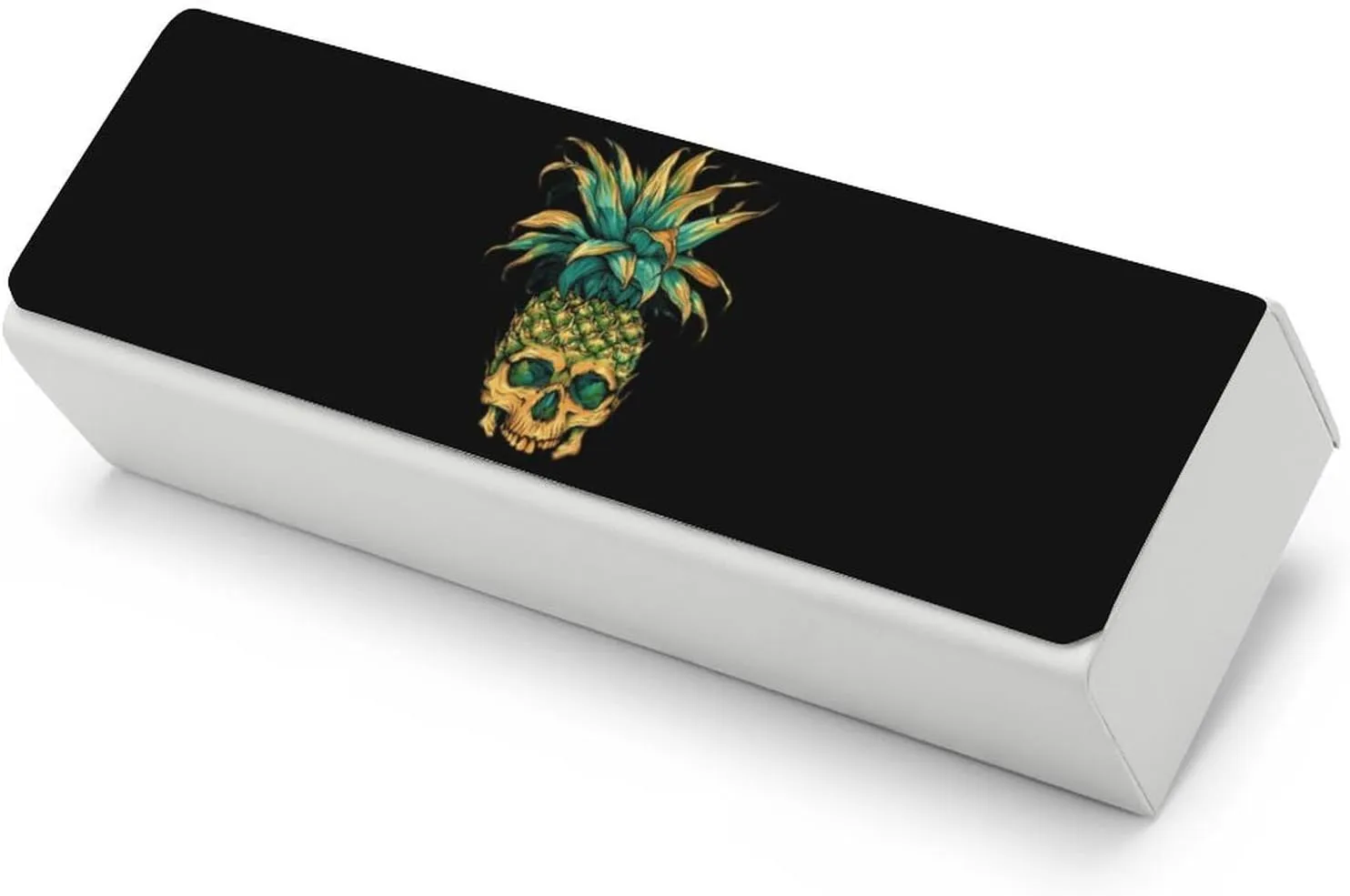 Cool Pineapple Skull Printing Glasses Case Hard Shell Eyeglasses Protector Cases with Cleaning Cloth Fits Most Glasses
