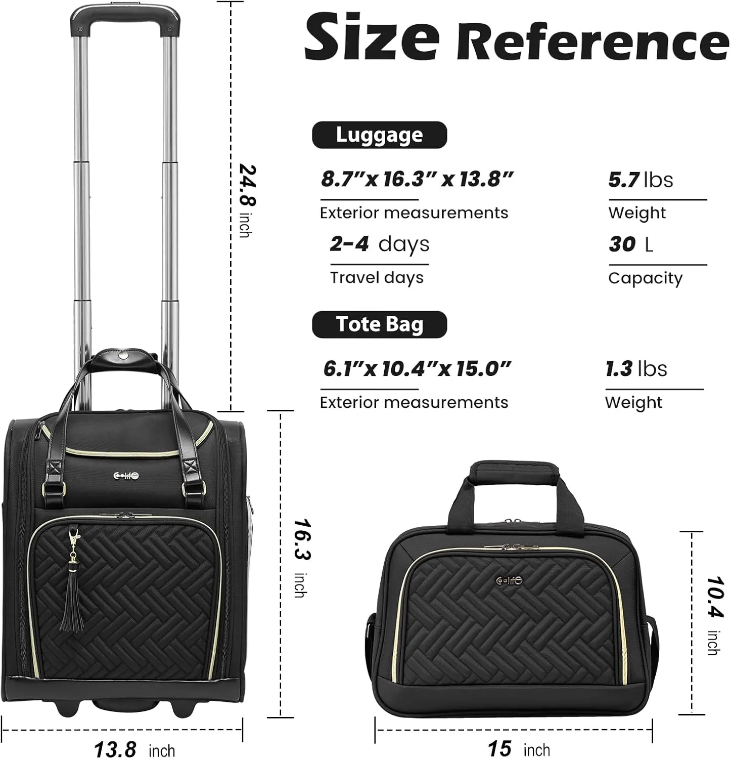 Coolife Luggage Carry On Luggage Underseat Luggage Suitcase Softside Wheeled Luggage Lightweight Rolling Travel Bag Underseater (Black, Carry-On 16-Inch)