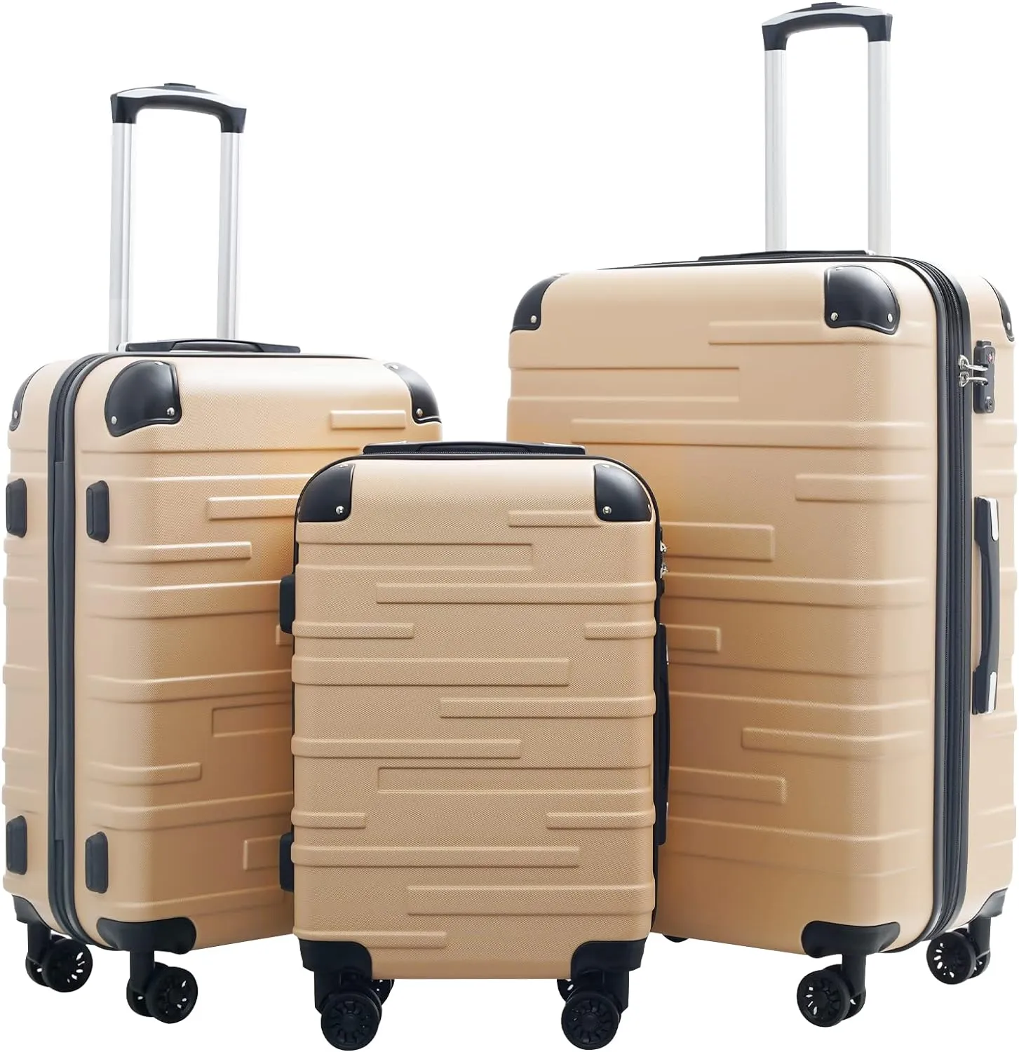 Coolife Luggage Expandable(only 28") Suitcase 3 Piece Set with TSA Lock Spinner 20in24in28in (champagne)