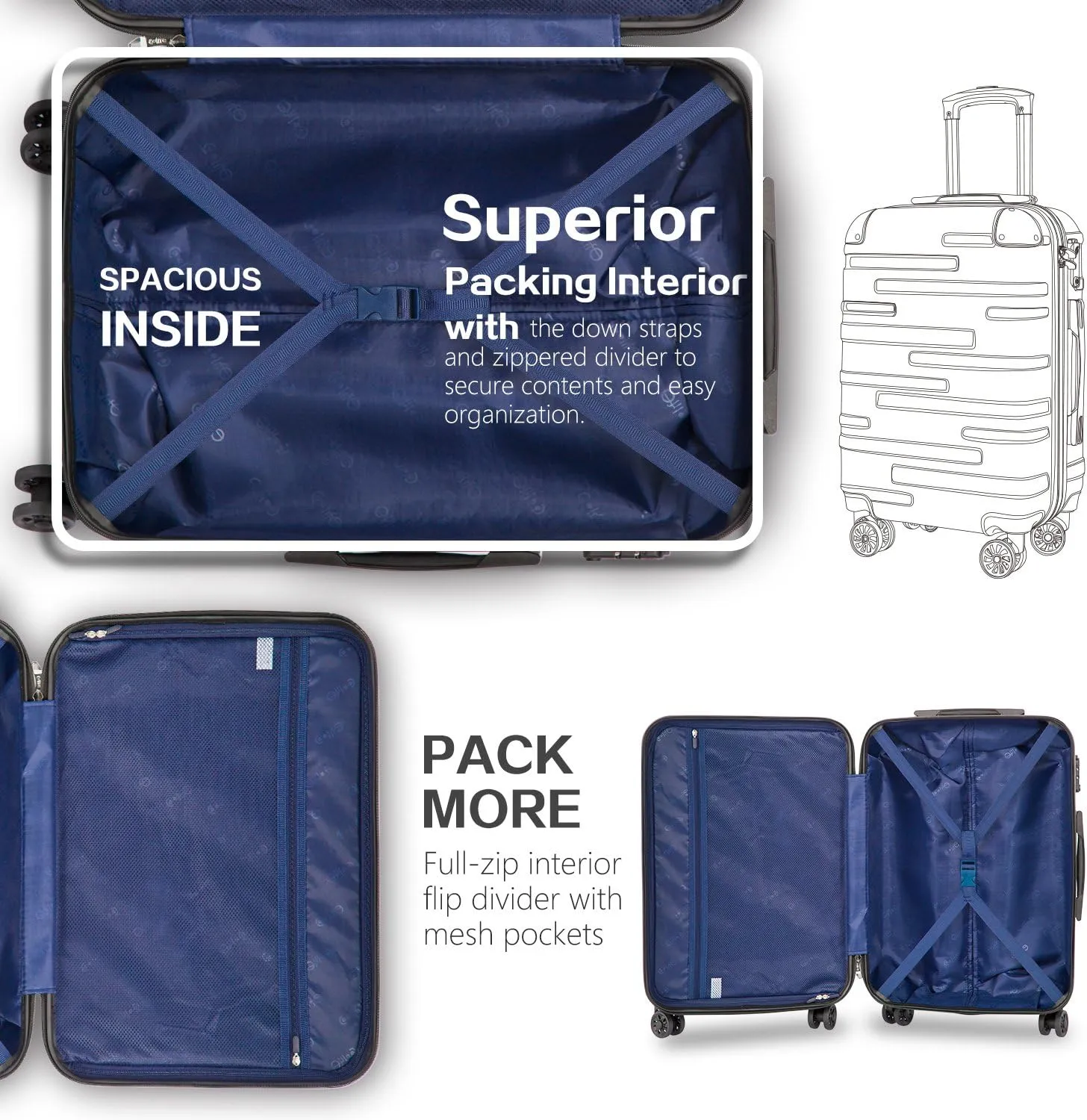 Coolife Luggage Expandable(only 28") Suitcase 3 Piece Set with TSA Lock Spinner 20in24in28in (champagne)