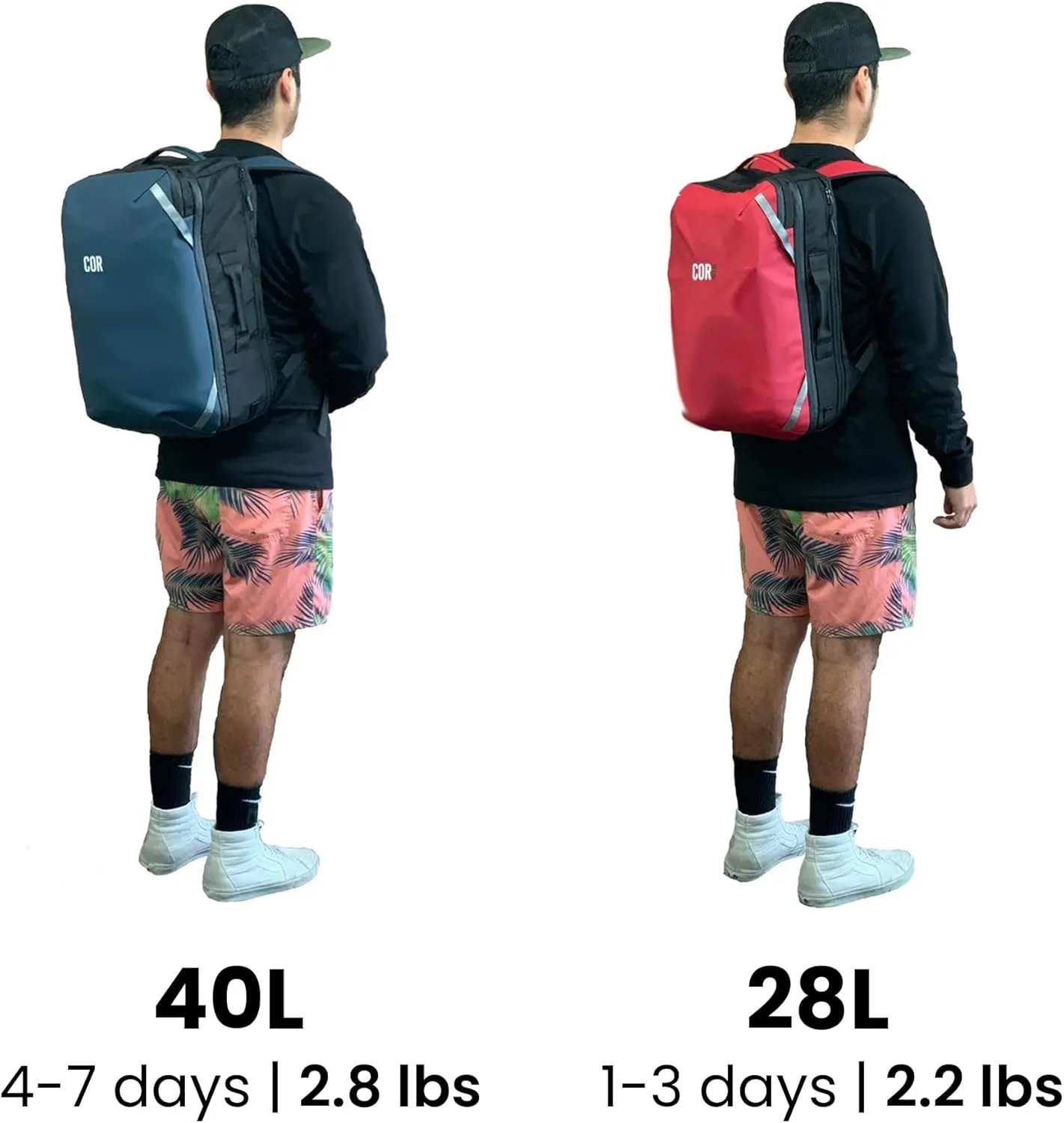 COR Surf Travel Backpack Carry On Laptop Backpack with Secret Passport Pockets | Daypack Business Weekender Luggage Backpack for Men and Women | The Island Hopper (40L, Black)