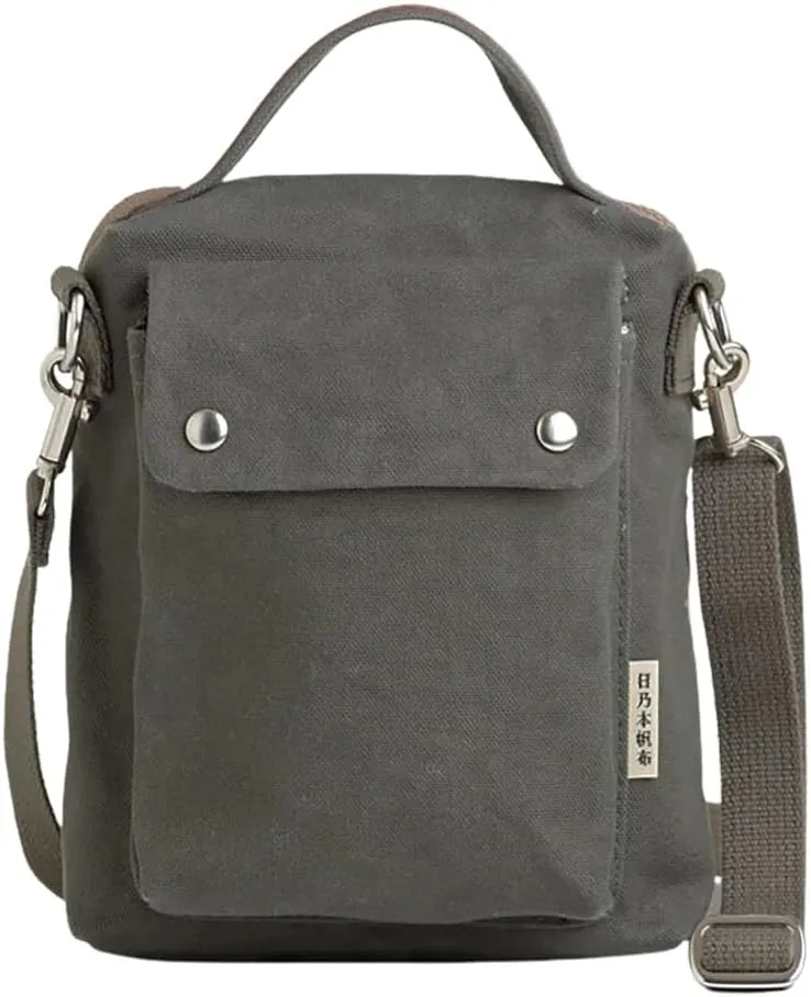 Cotton Canvas Leather Cross Body Shoulder Bag For Men Moss Green (Moss Green)