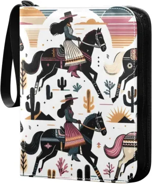 Cowgirls Card Binder 4 Pocket Trading Card Album Fits 400 Sports/Game Cards, PU Cover 3 Ring Card Collection with 50 Removable Sleeves