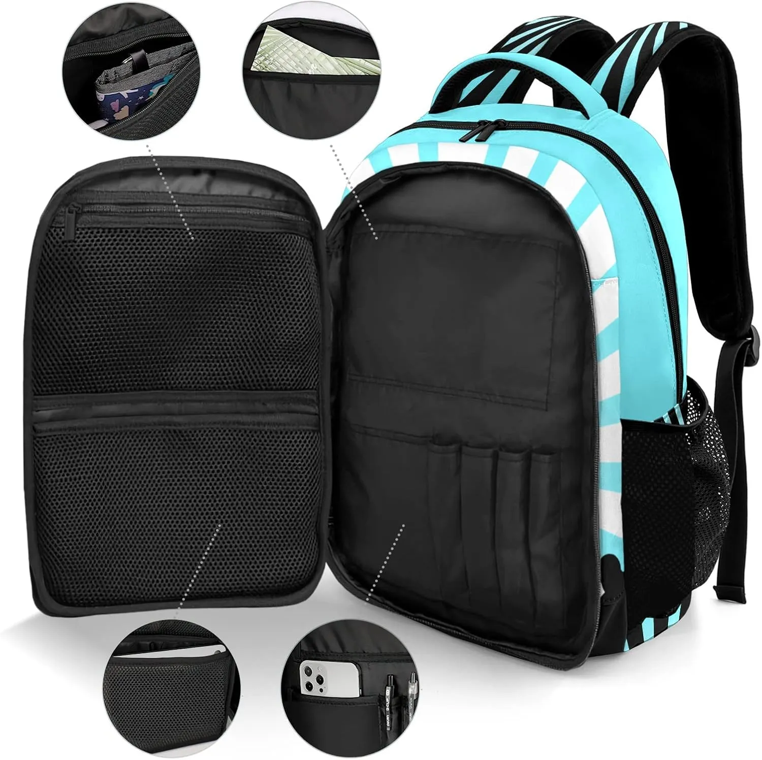 Custom Cheerleaders Backpack Custom Multifunctional Waterproof Laptop Bag for Travel Gift Blue Shine Blue Stripes