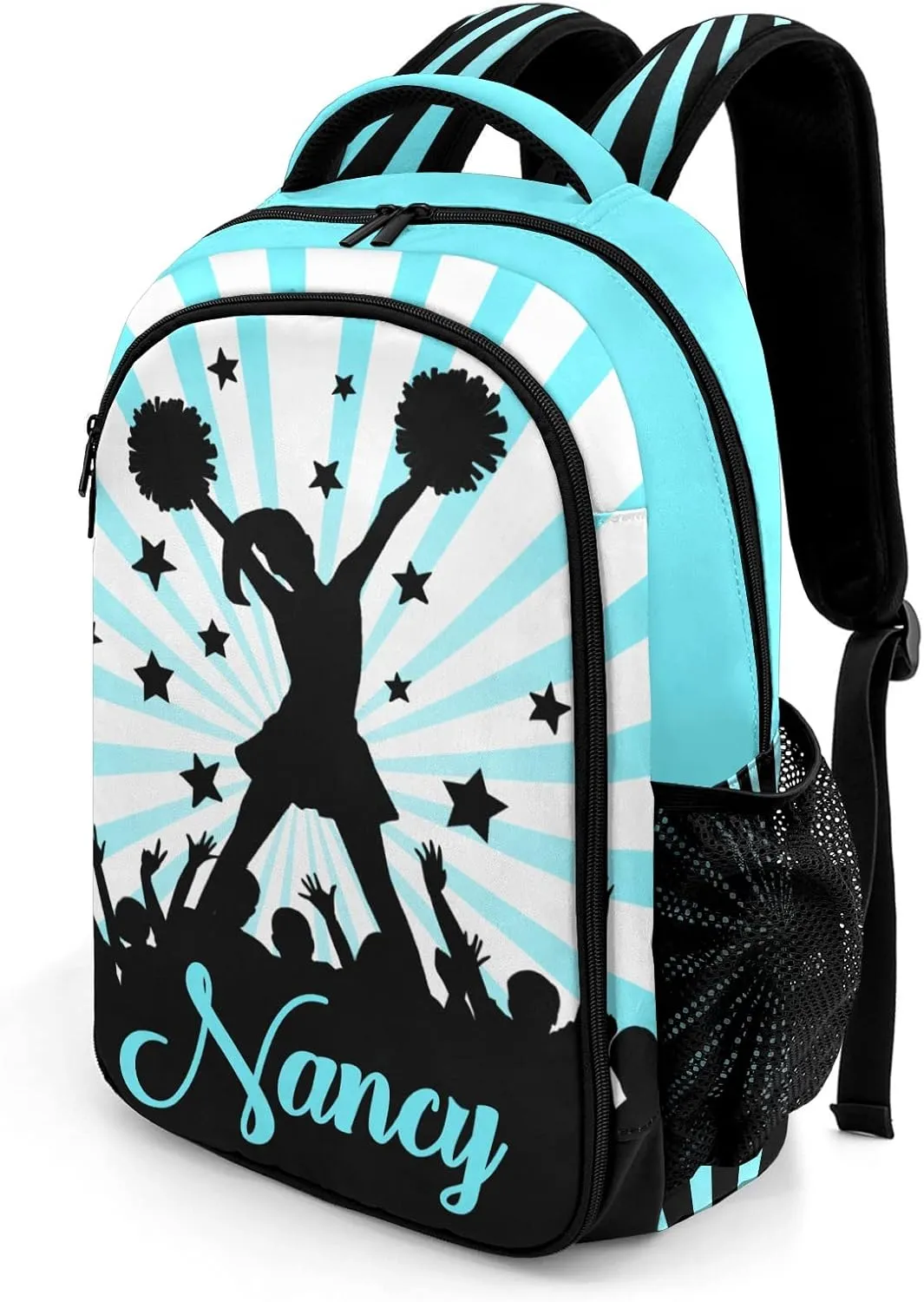 Custom Cheerleaders Backpack Custom Multifunctional Waterproof Laptop Bag for Travel Gift Blue Shine Blue Stripes