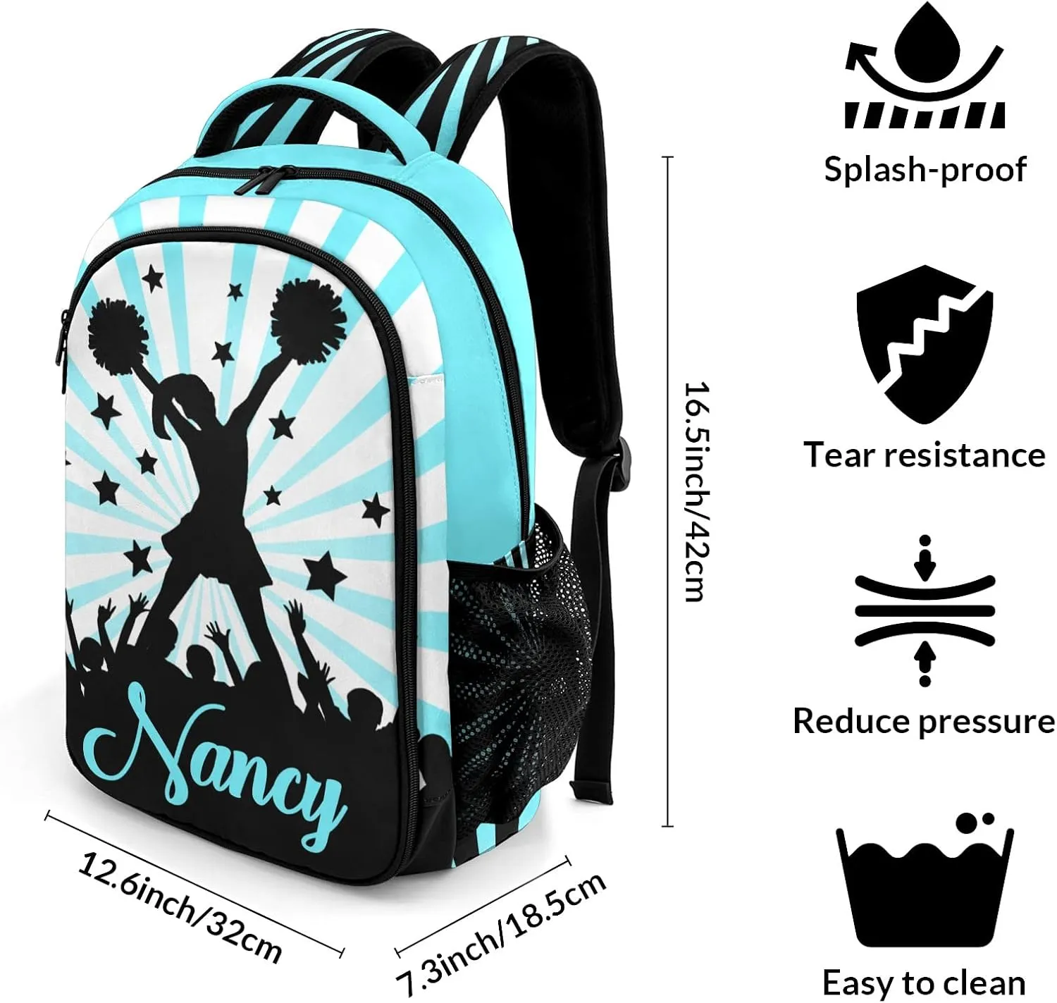 Custom Cheerleaders Backpack Custom Multifunctional Waterproof Laptop Bag for Travel Gift Blue Shine Blue Stripes