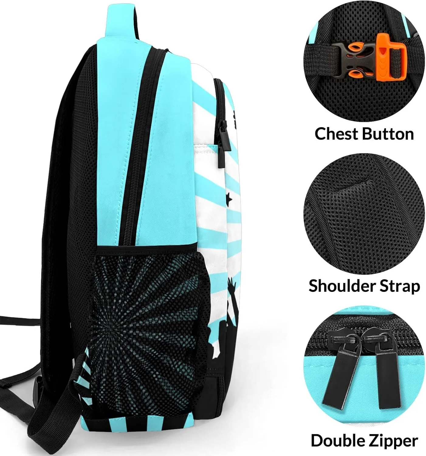 Custom Cheerleaders Backpack Custom Multifunctional Waterproof Laptop Bag for Travel Gift Blue Shine Blue Stripes