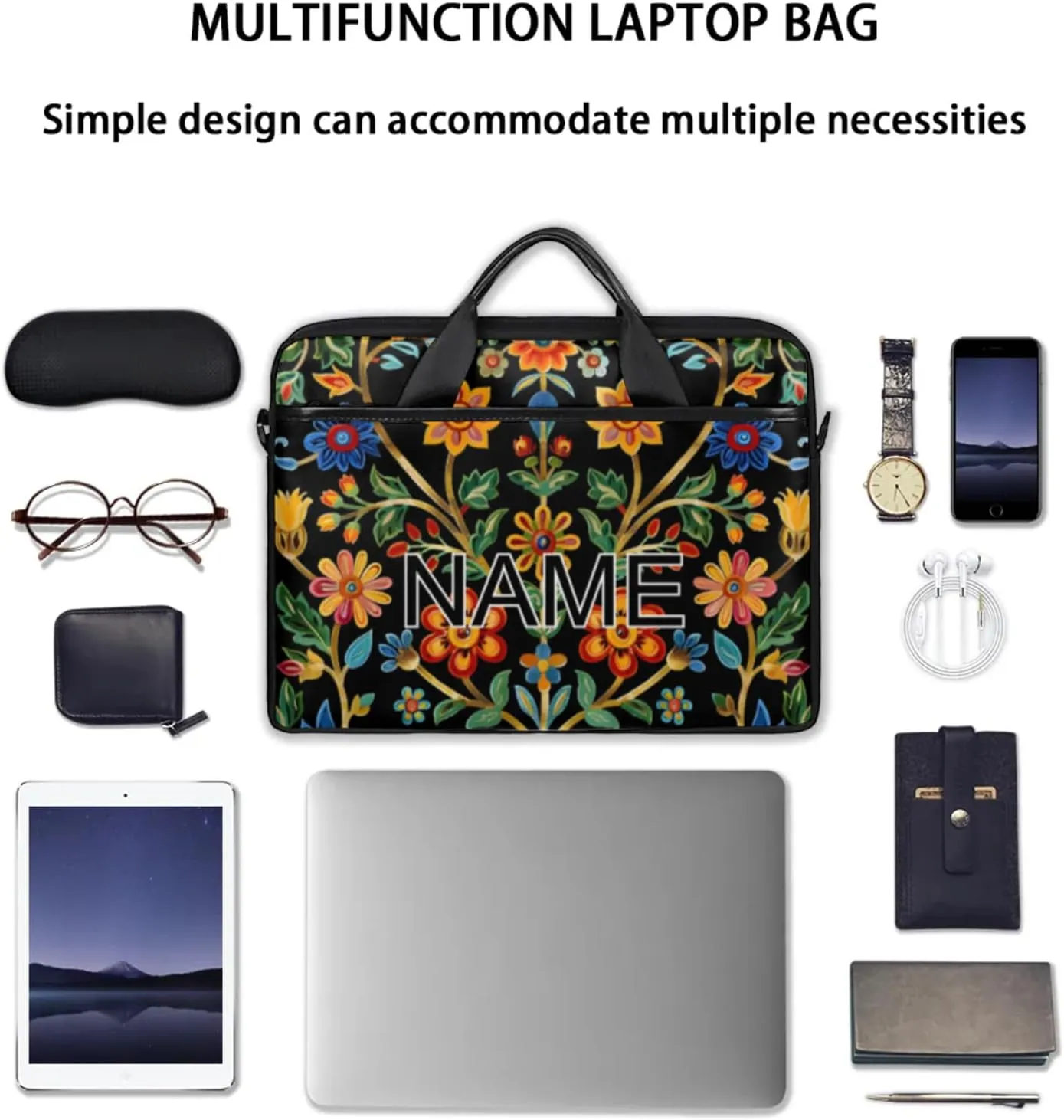 Custom Laptop Bag with Name Personalized 15 Inch Shoulder Computer Bag