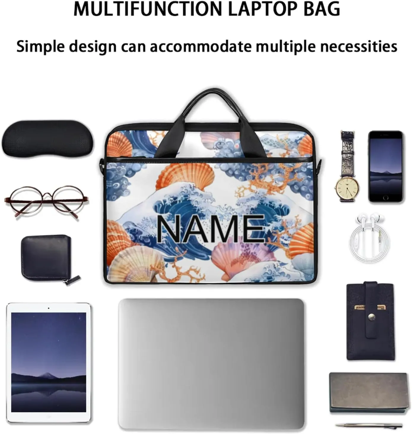 Custom Laptop Bag with Name Personalized 15 Inch Shoulder Computer Bag