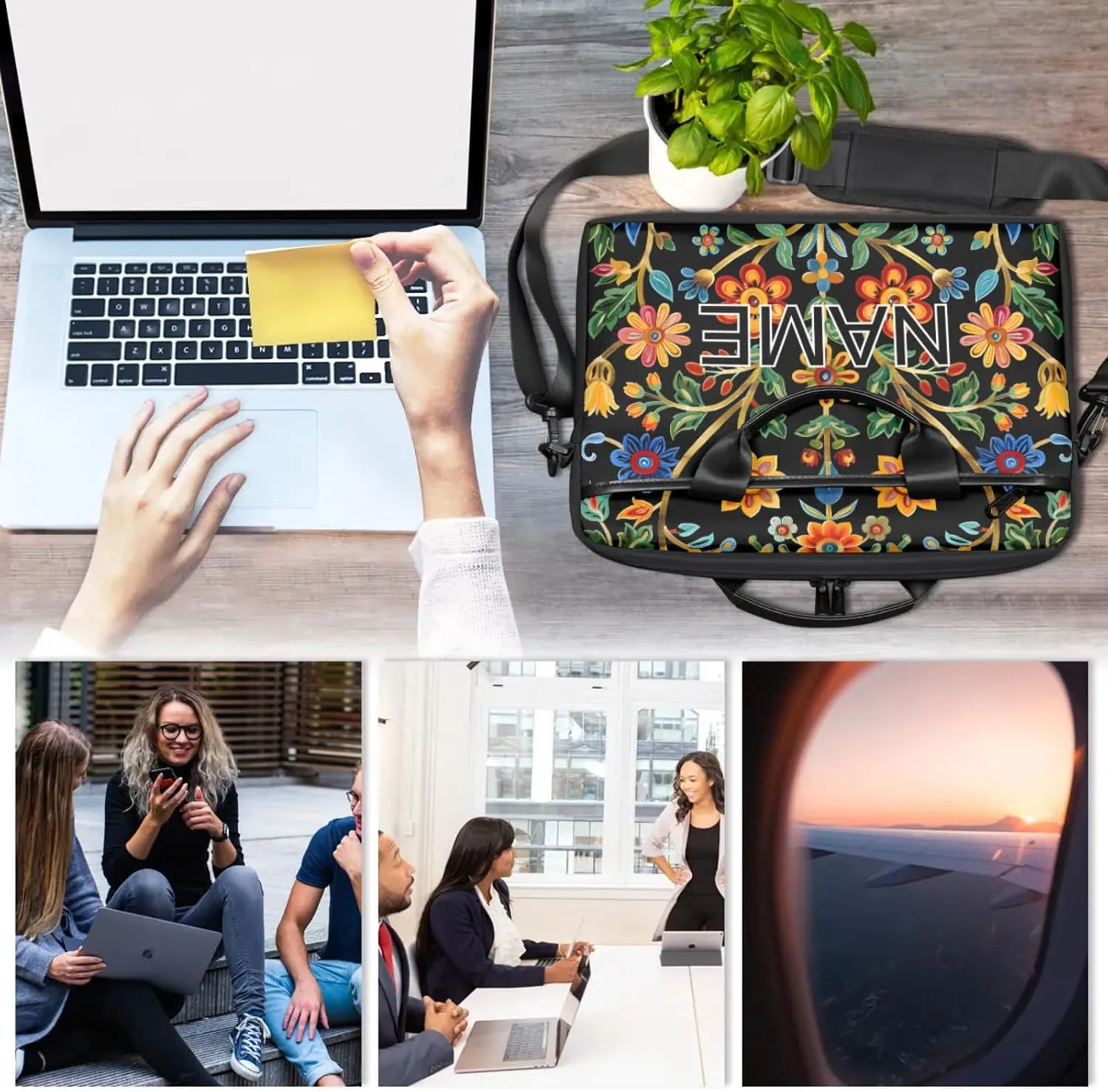 Custom Laptop Bag with Name Personalized 15 Inch Shoulder Computer Bag