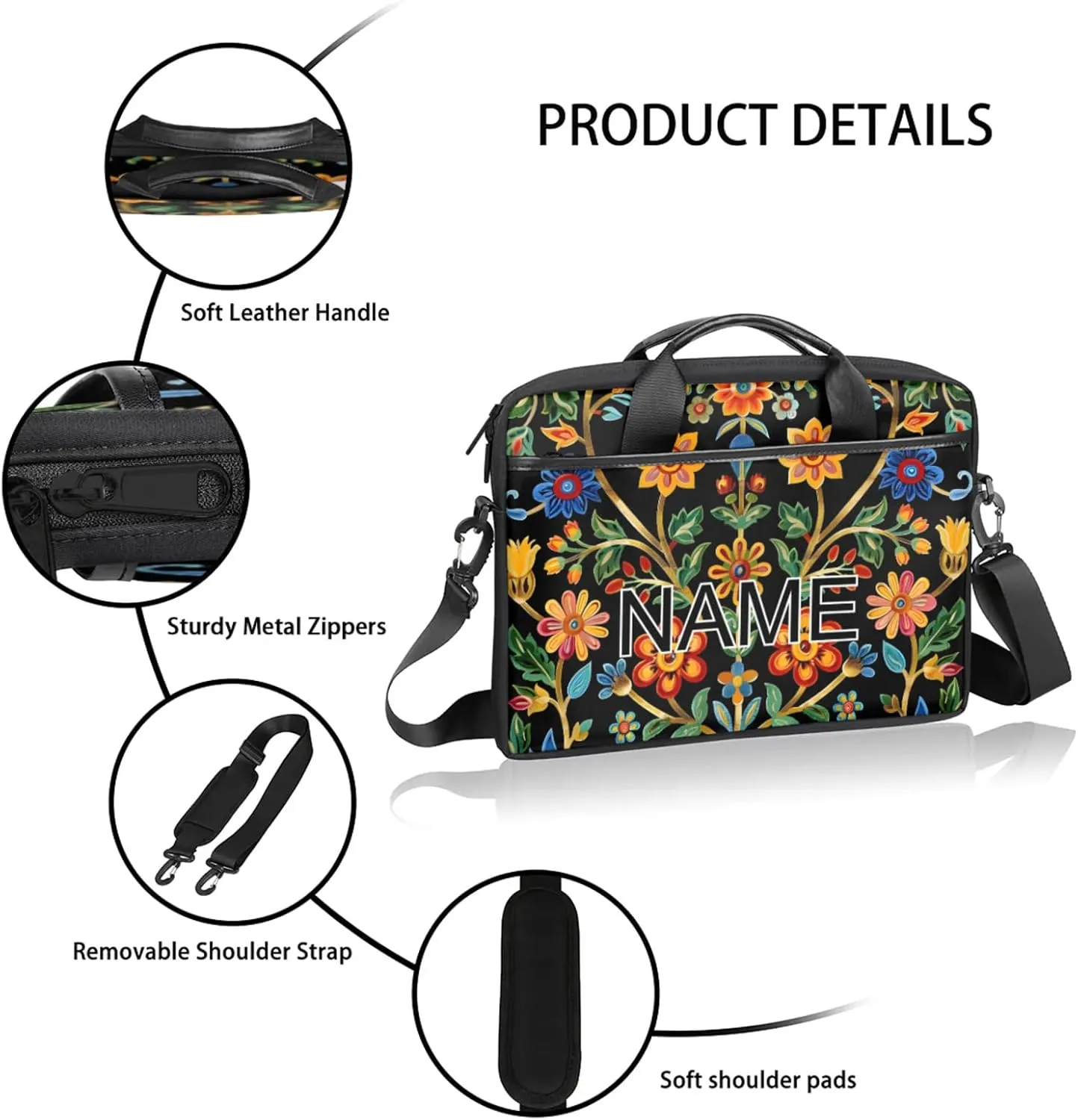 Custom Laptop Bag with Name Personalized 15 Inch Shoulder Computer Bag