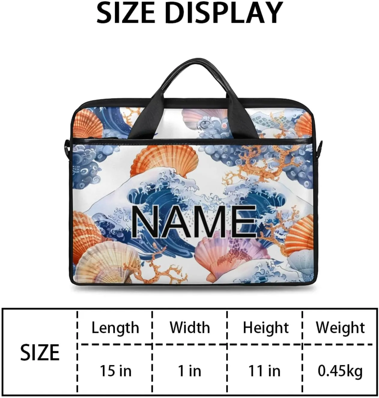 Custom Laptop Bag with Name Personalized 15 Inch Shoulder Computer Bag