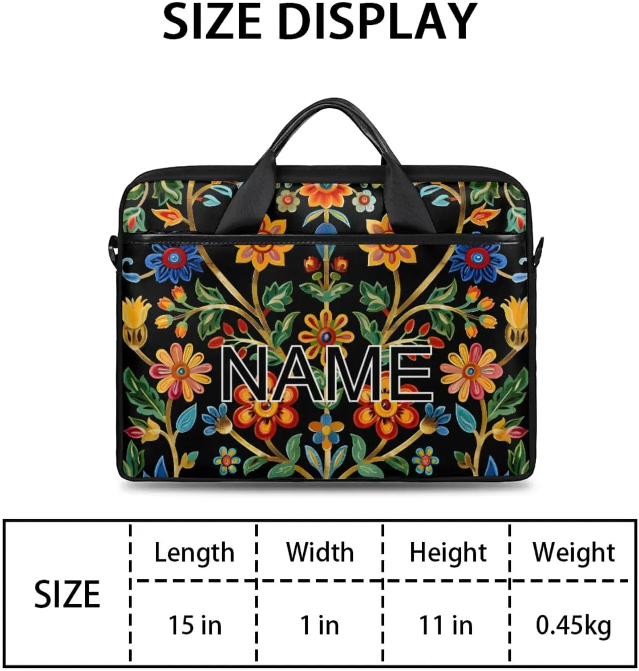 Custom Laptop Bag with Name Personalized 15 Inch Shoulder Computer Bag