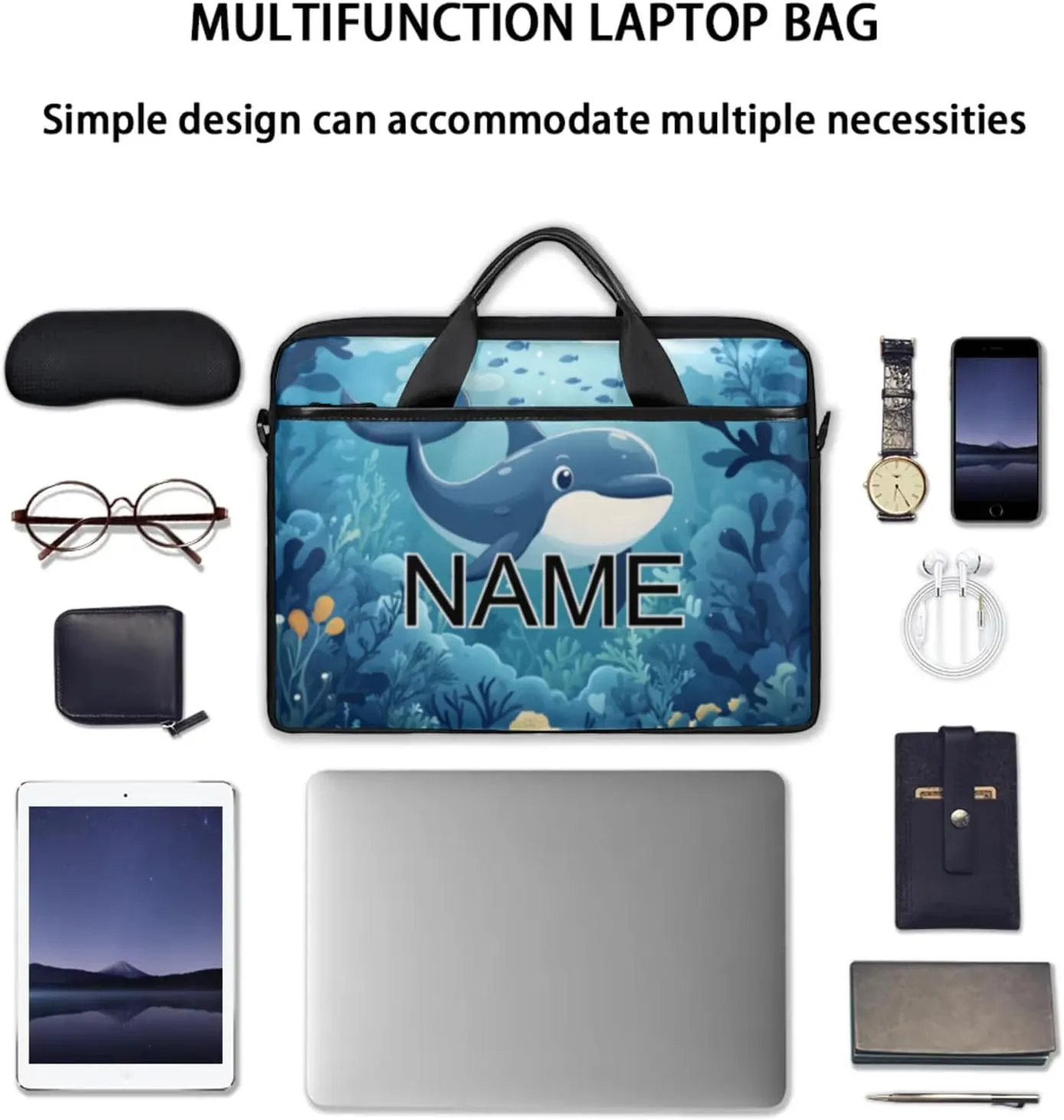 Custom Laptop Bag with Name Personalized 15 Inch Shoulder Computer Bag