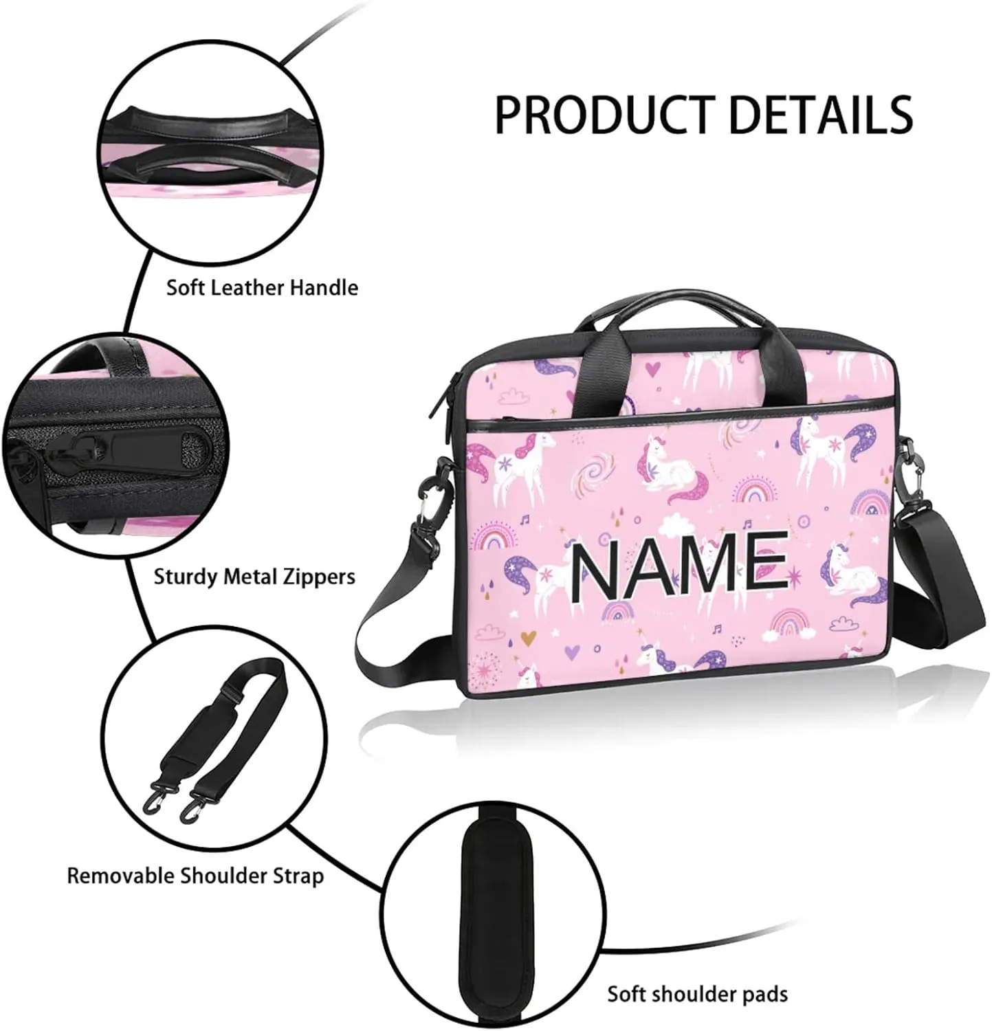 Custom Laptop Bag with Name Personalized 15 Inch Shoulder Computer Bag