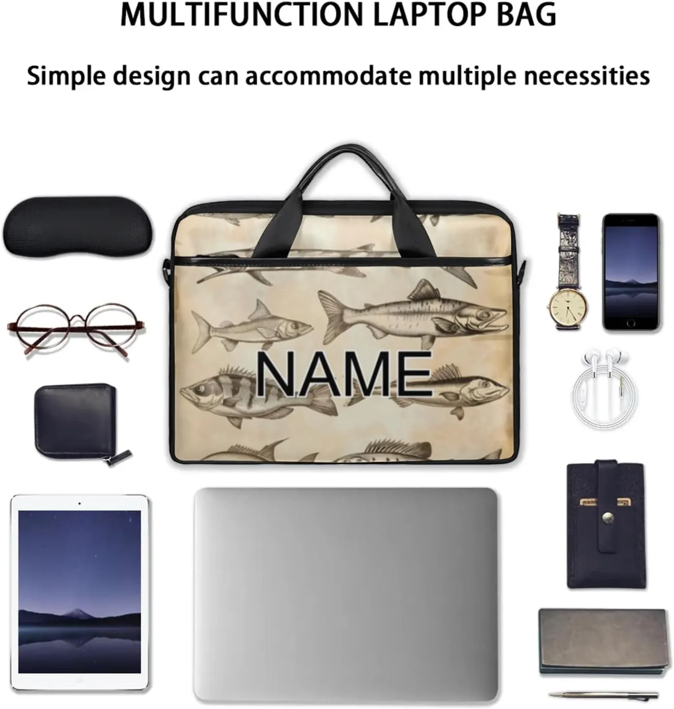 Custom Laptop Bag with Name Personalized 15 Inch Shoulder Computer Bag