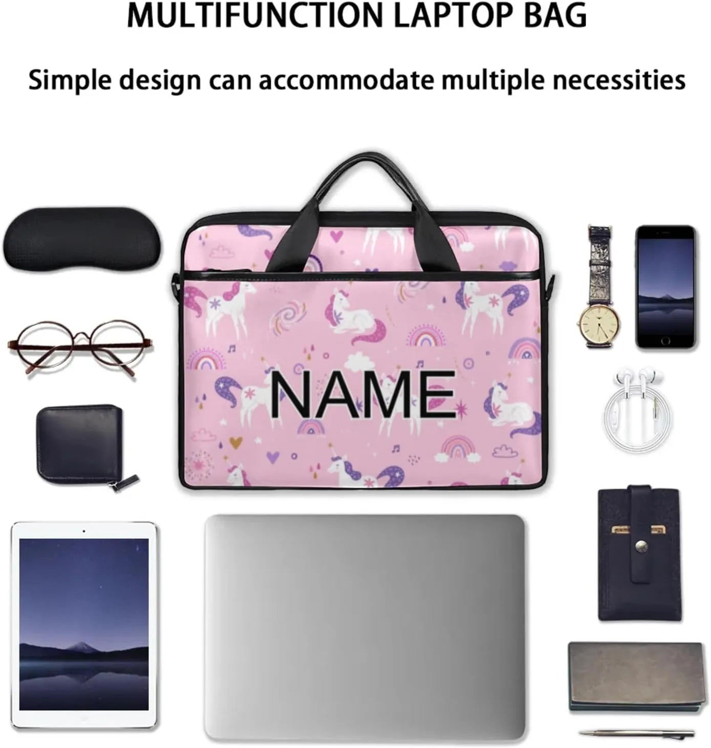 Custom Laptop Bag with Name Personalized 15 Inch Shoulder Computer Bag