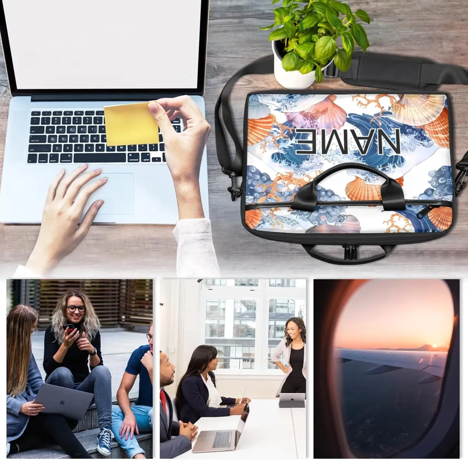 Custom Laptop Bag with Name Personalized 15 Inch Shoulder Computer Bag