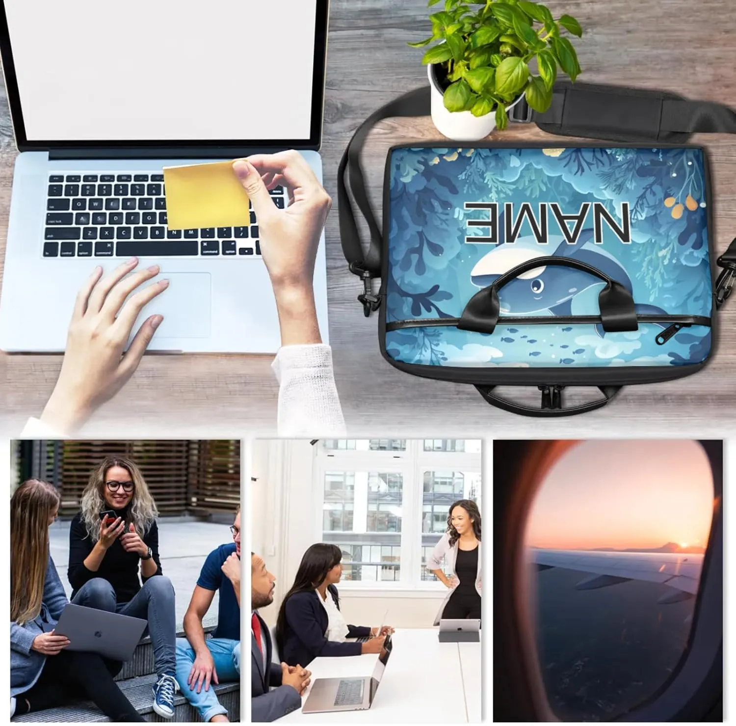 Custom Laptop Bag with Name Personalized 15 Inch Shoulder Computer Bag