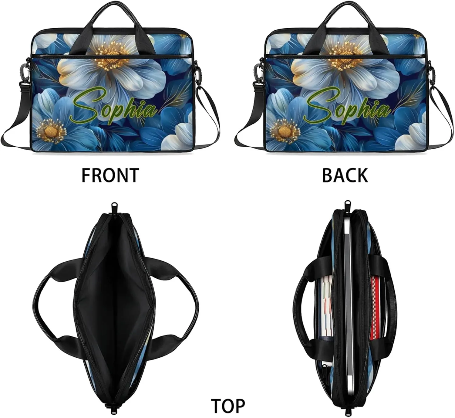 Custom Laptop-Bag with Name,Lightweight Portable Personalized Shoulder Computer-Bag,Customized Briefcase for Women
