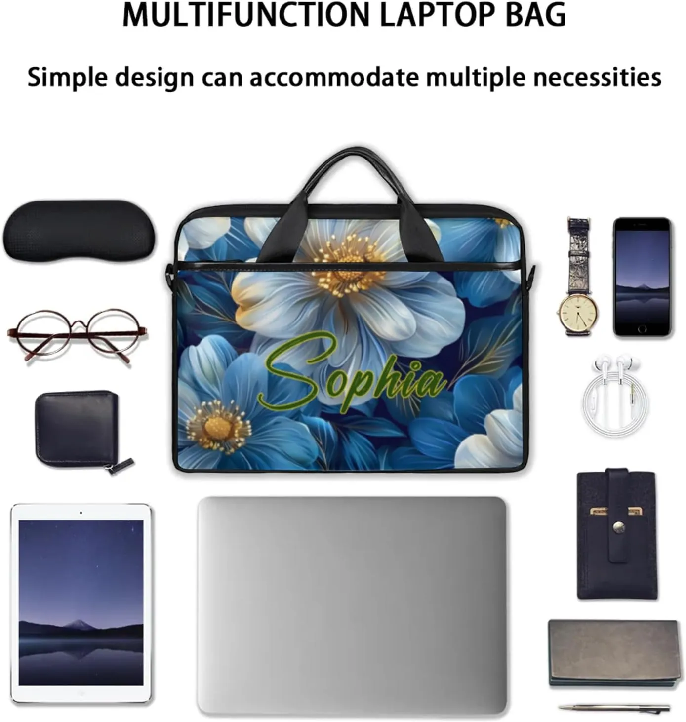 Custom Laptop-Bag with Name,Lightweight Portable Personalized Shoulder Computer-Bag,Customized Briefcase for Women