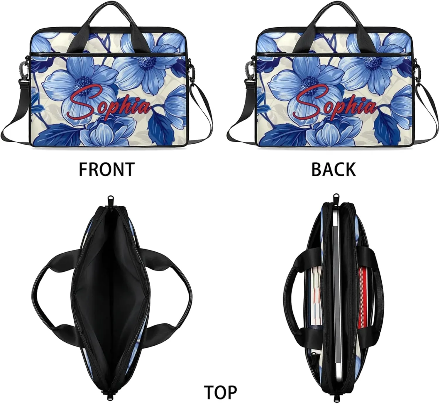Custom Laptop-Bag with Name,Lightweight Portable Personalized Shoulder Computer-Bag,Customized Briefcase for Women