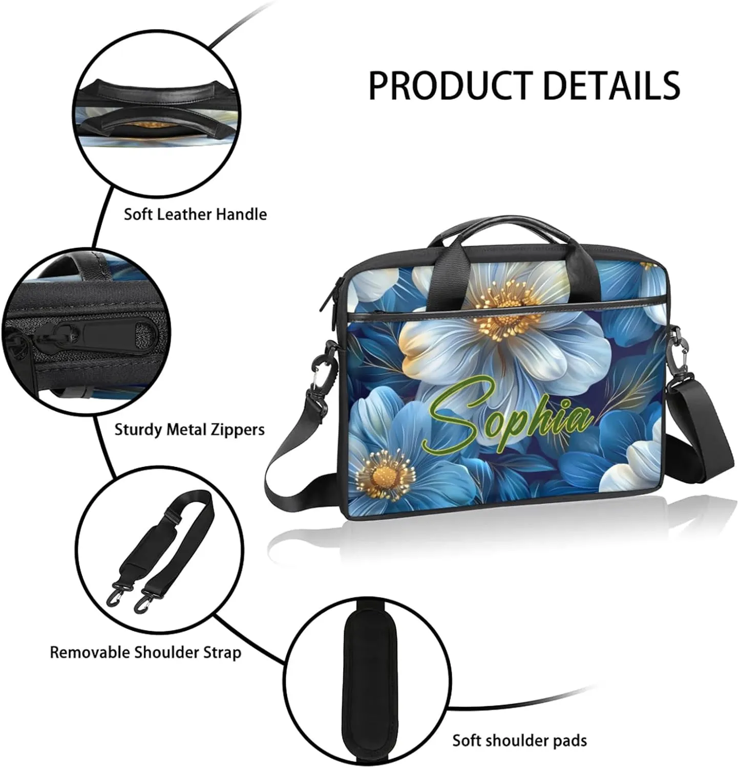 Custom Laptop-Bag with Name,Lightweight Portable Personalized Shoulder Computer-Bag,Customized Briefcase for Women