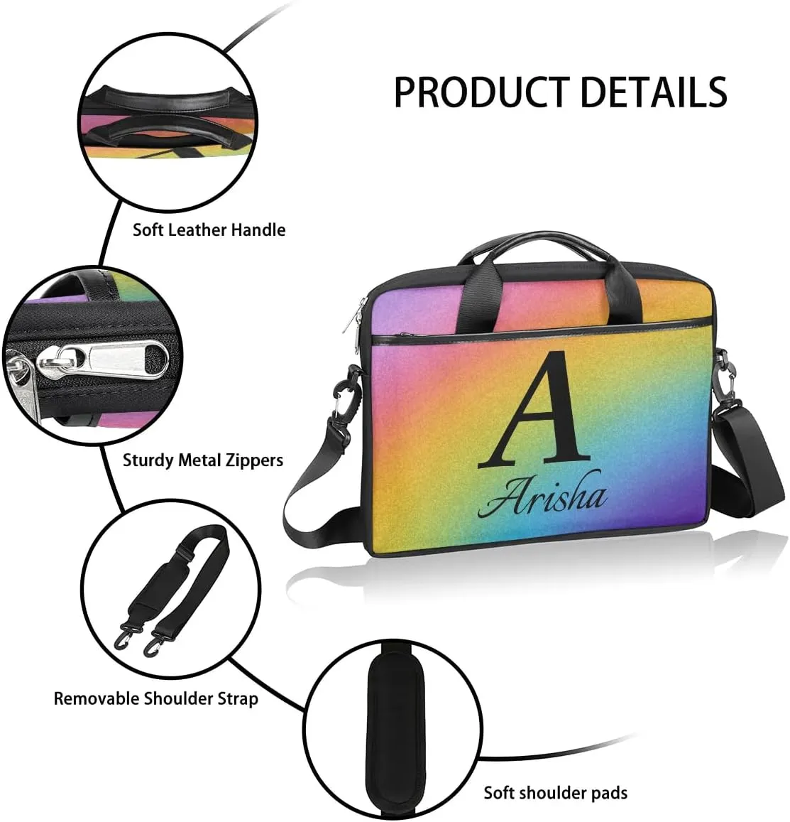 Custom Laptop Bag with Name,Personalized Laptop Shoulder Bag Add Your Own Name,Customized Portable Computer Pocket Case Gifts