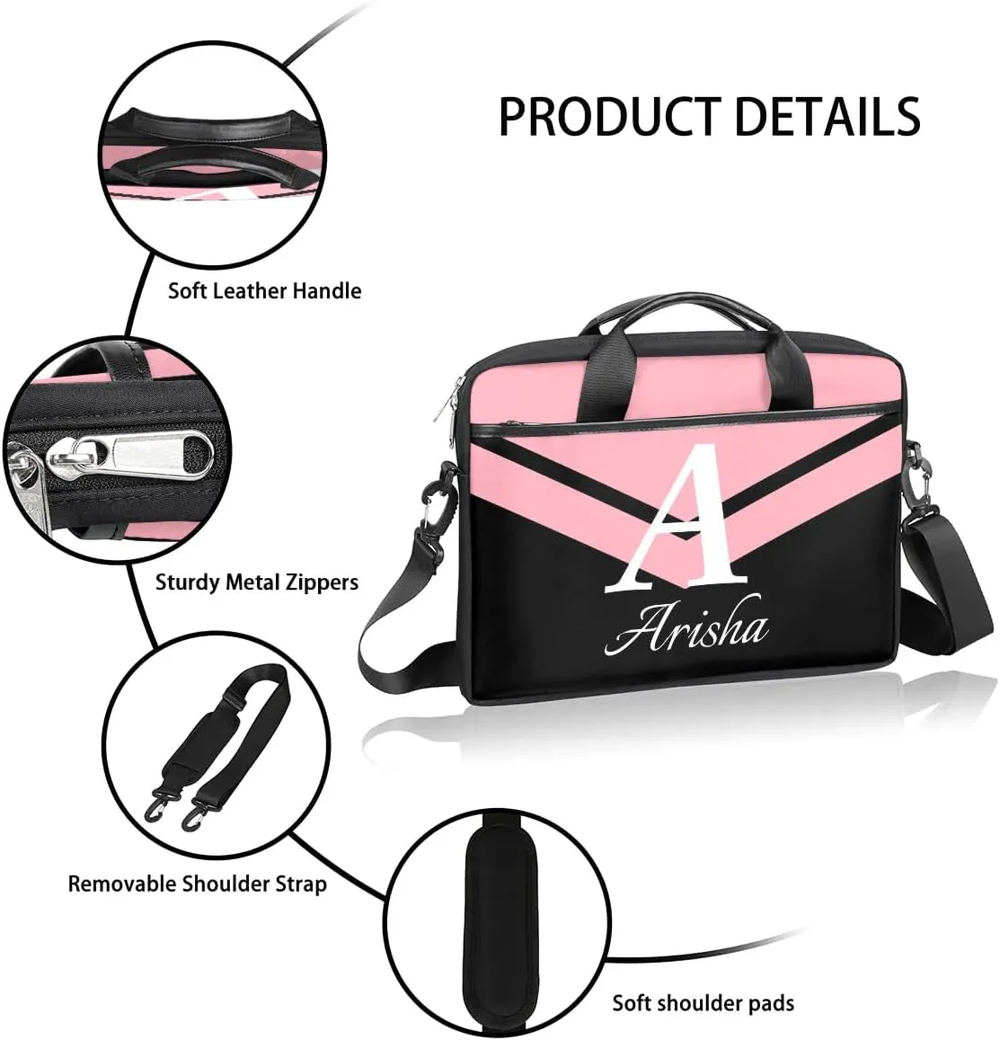 Custom Laptop Bag with Name,Personalized Laptop Shoulder Bag Add Your Own Name,Customized Portable Computer Pocket Case Gifts